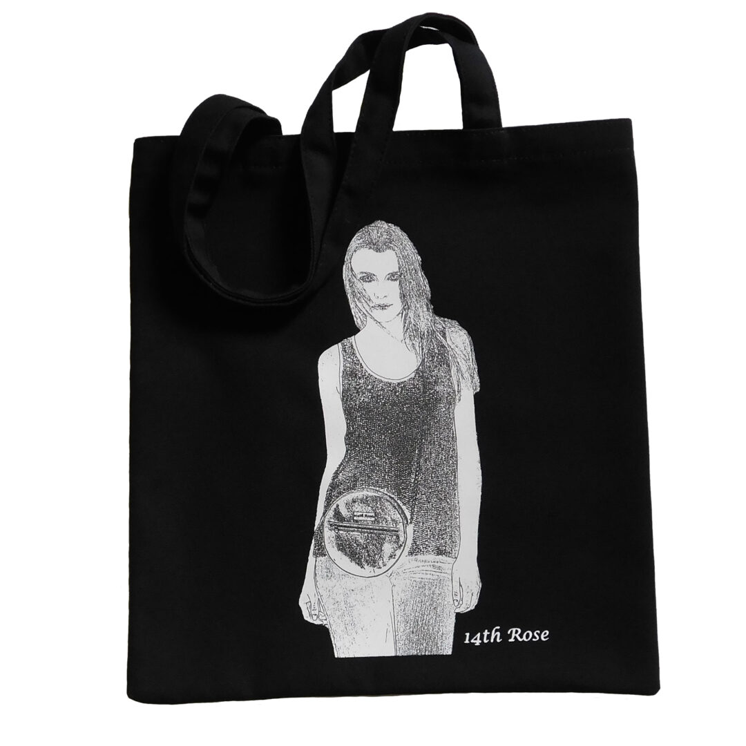 fashion model illustration in black tote bag