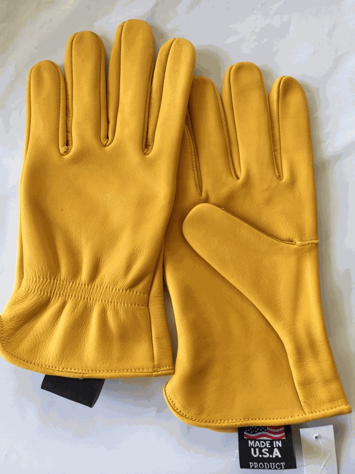Cowhide Leather Work Gloves Without Lining in Yellow