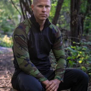 Black Camouflage Printed Full Sleeves Top For Men
