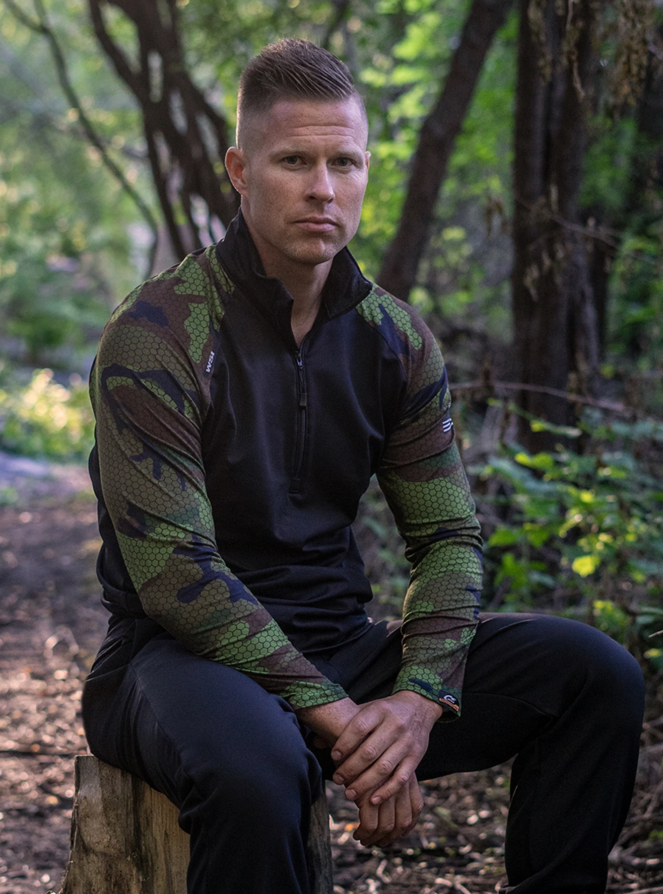 Black Camouflage Printed Full Sleeves Top For Men