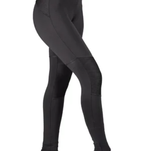 Plain Black Active Wear Leggings With Pleated Knee