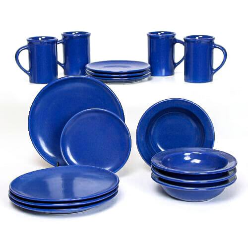 American Blue Color Ceramic Bowl, Plate and Cups Set in Display
