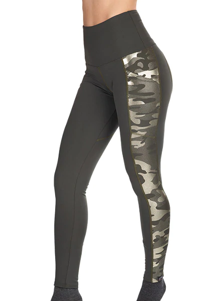 Black With Camouflage Print on Side Leggings