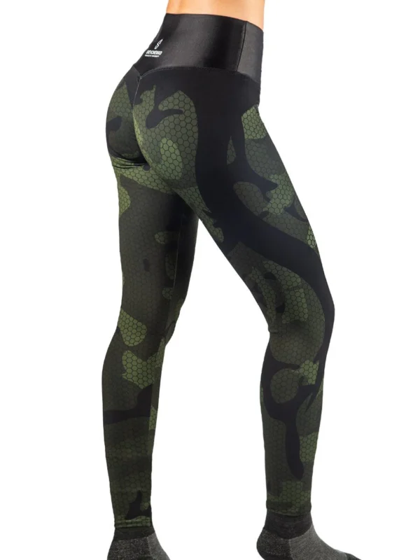 Camouflage Printed Leggings in Black and Green Color Back
