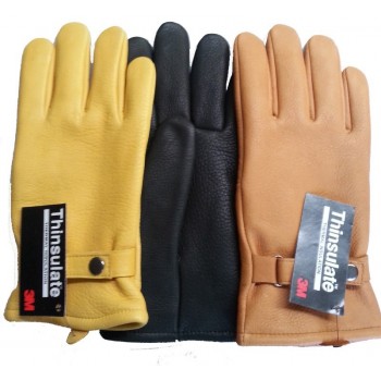 American Deerskin Leather Gloves in Black Yellow and Skin