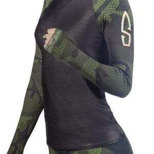 Black Camouflage Printed Full Sleeves and Finger Holes Top