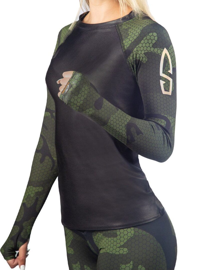 Black Camouflage Printed Full Sleeves and Finger Holes Top