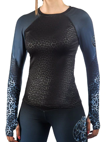 Black and Blue Leopard Print Full Sleeves Top With Finger Holes